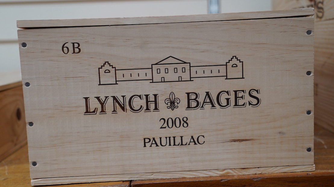 A sealed case of six bottles of Chateau Lynch Bages 2008. Condition - good